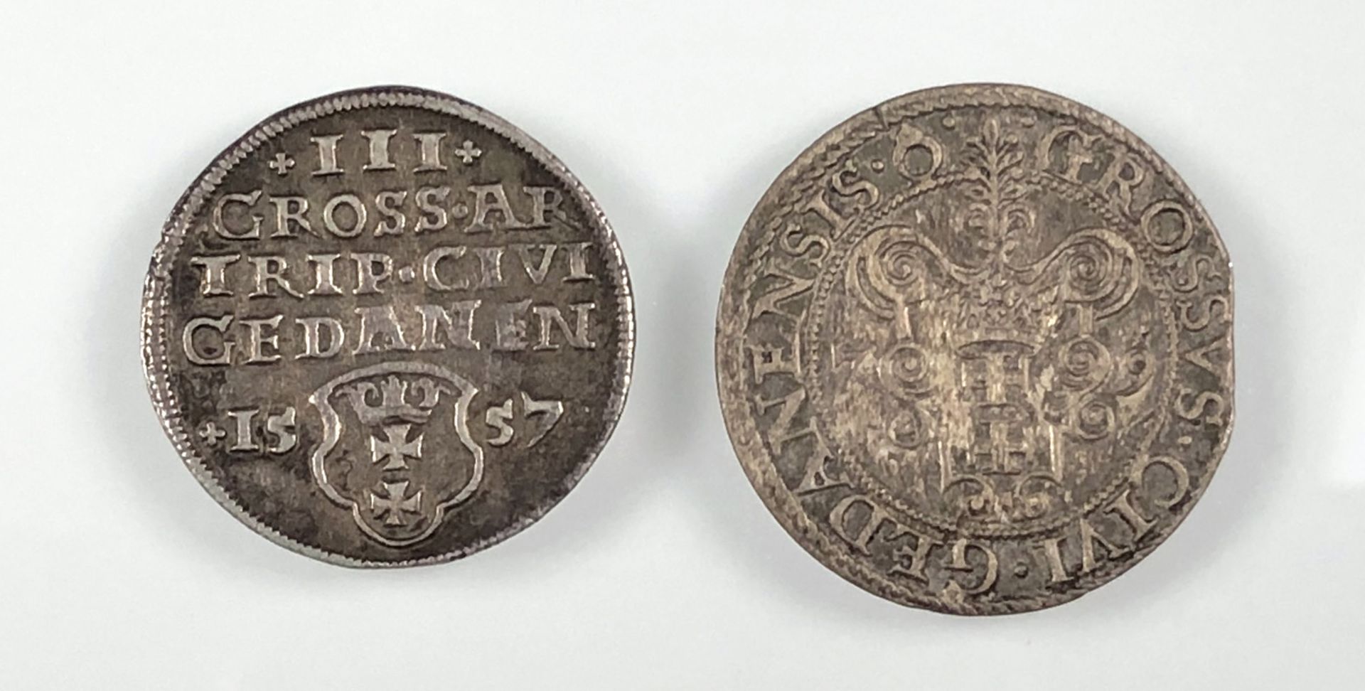 2 Münzen Danzig.Groschen 1579 Stephan Barthory (1576 - 1586).3-Gröscher 1557. 4,2 Gramm zusammen.2 - Bild 2 aus 4