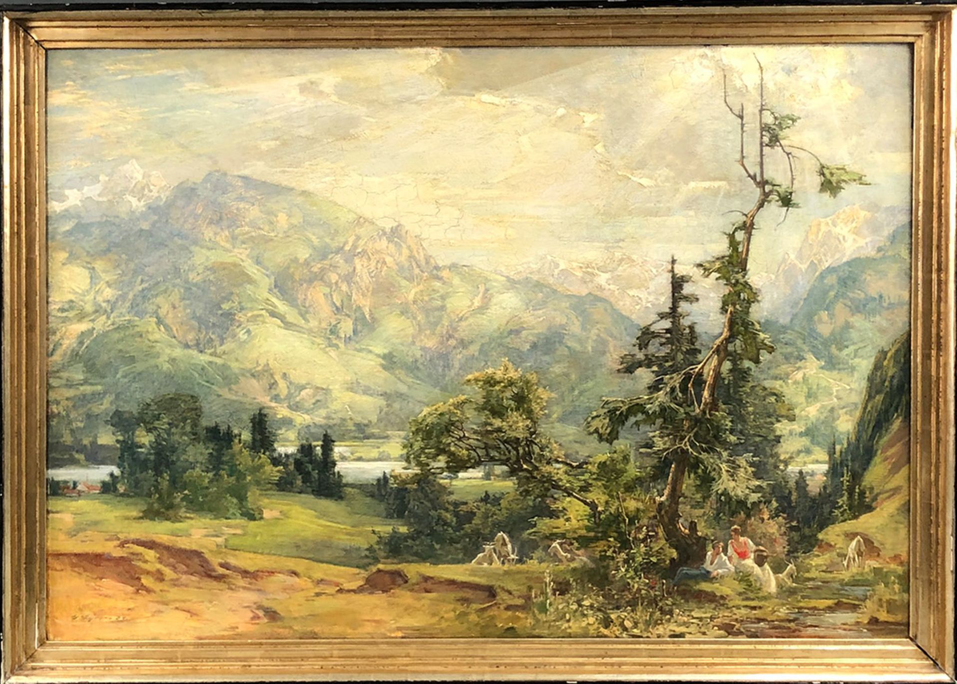 Gustav EYER (1887 - 1946). Liebespaar in den Alpen. 1934.70 cm x 100 cm. Gemälde. Öl auf Platte. - Image 3 of 10