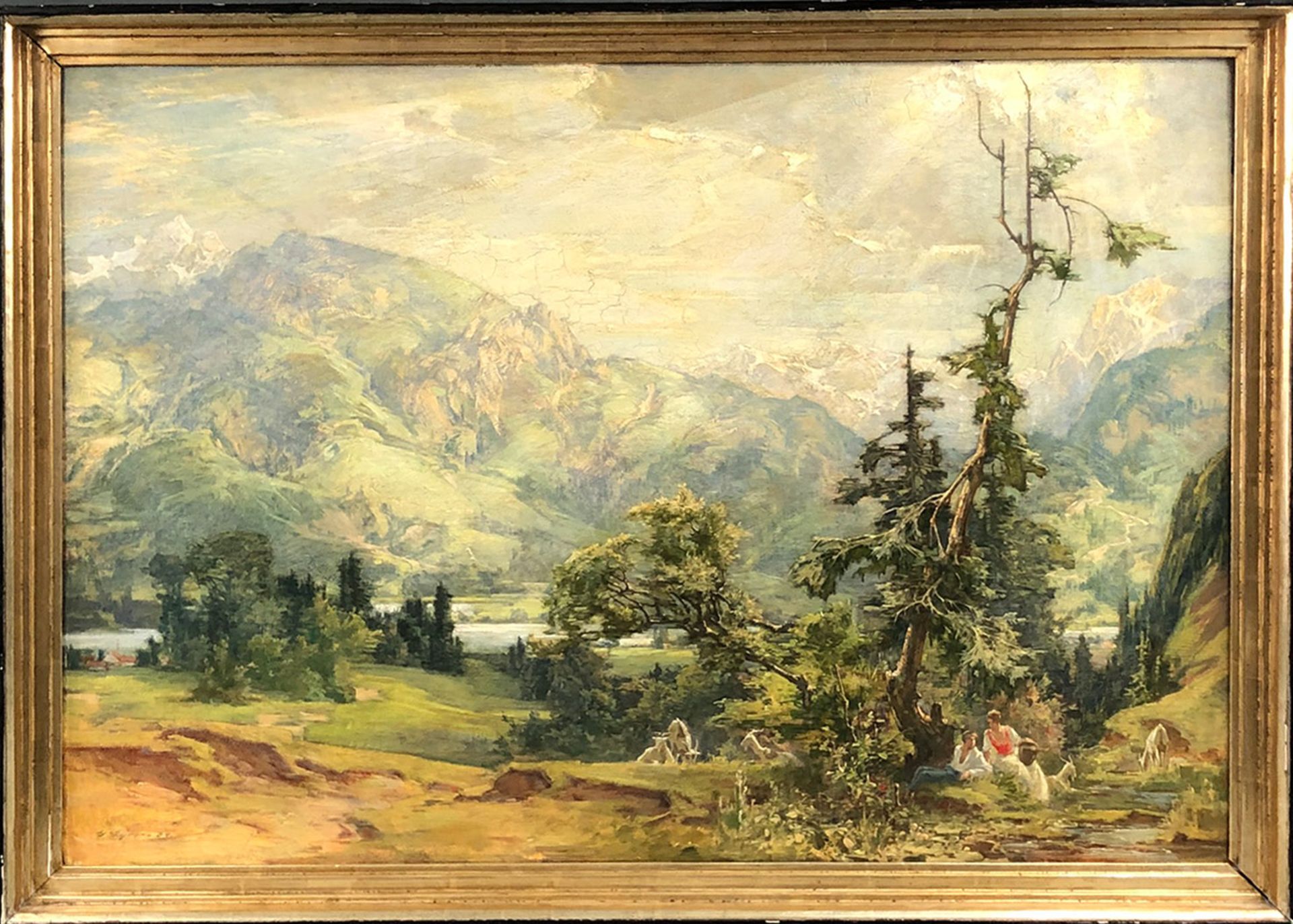 Gustav EYER (1887 - 1946). Liebespaar in den Alpen. 1934.70 cm x 100 cm. Gemälde. Öl auf Platte. - Bild 3 aus 10