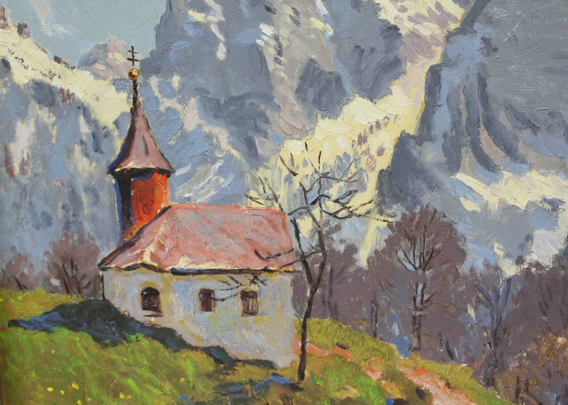 Josef MENG (1887-1974). "Antonius-Kapelle mit Wildem Kaiser."61,5 cm x 71,5 cm. Gemälde. Öl auf - Bild 3 aus 6