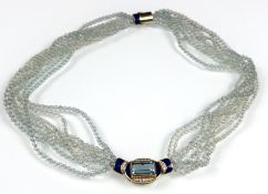 Collier. Gold 750. Aquamarin, Diamanten. "Otto Klein" Design.85,2 Gramm insgesamt. Bergkristall /