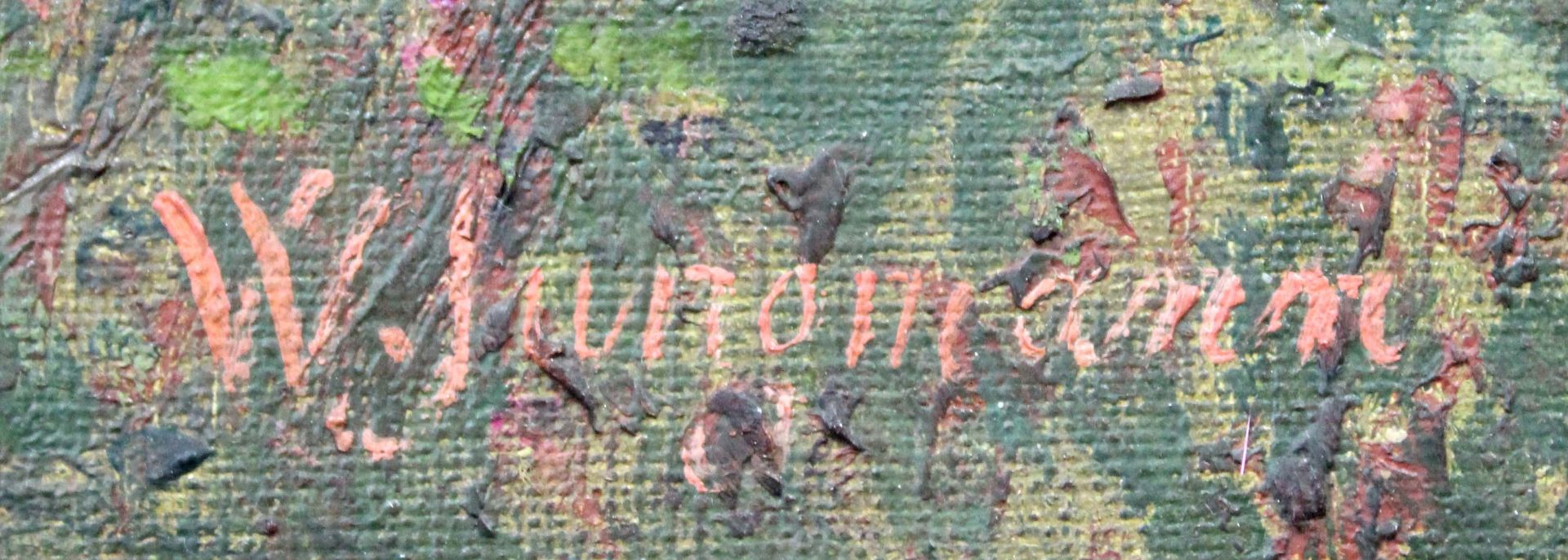 W. JUNGERMANN (XX). Bergpanorama.75 cm x 64 cm. Gemälde. Öl auf Leinwand. Links unten signiert.W. - Image 3 of 5