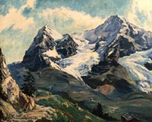 Alfred MUMBÄCHER (1888-1953). Eiger und Mönch mit Eiger- und Aletsch Gletscher.66 cm x 80 cm.