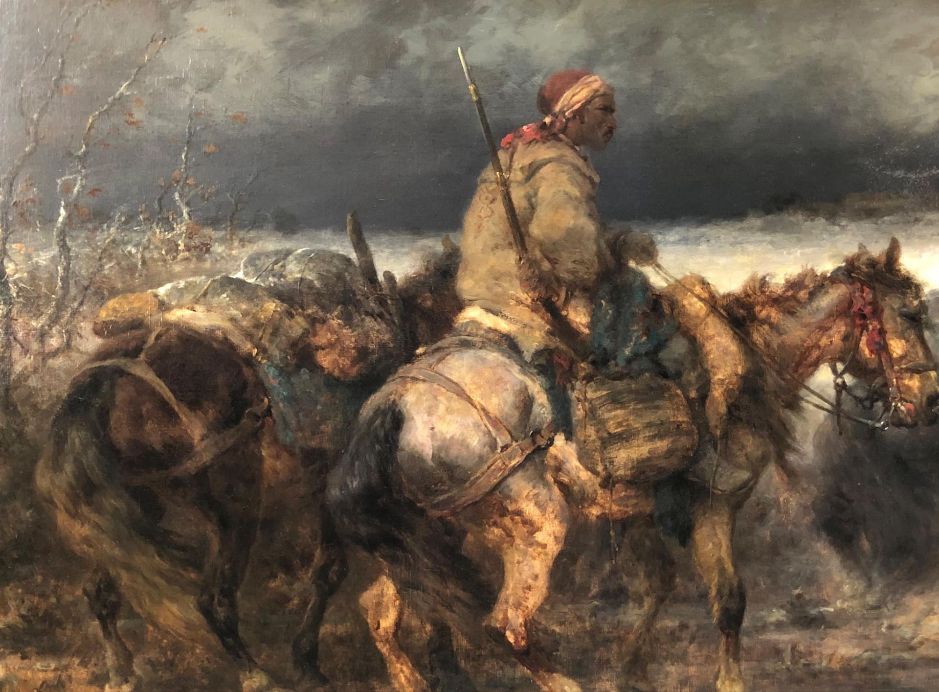 Christian Adolf SCHREYER (1828 - 1899). Arabische Reiter überqueren eine Furt.72,5 cm x 140 cm. - Image 8 of 12