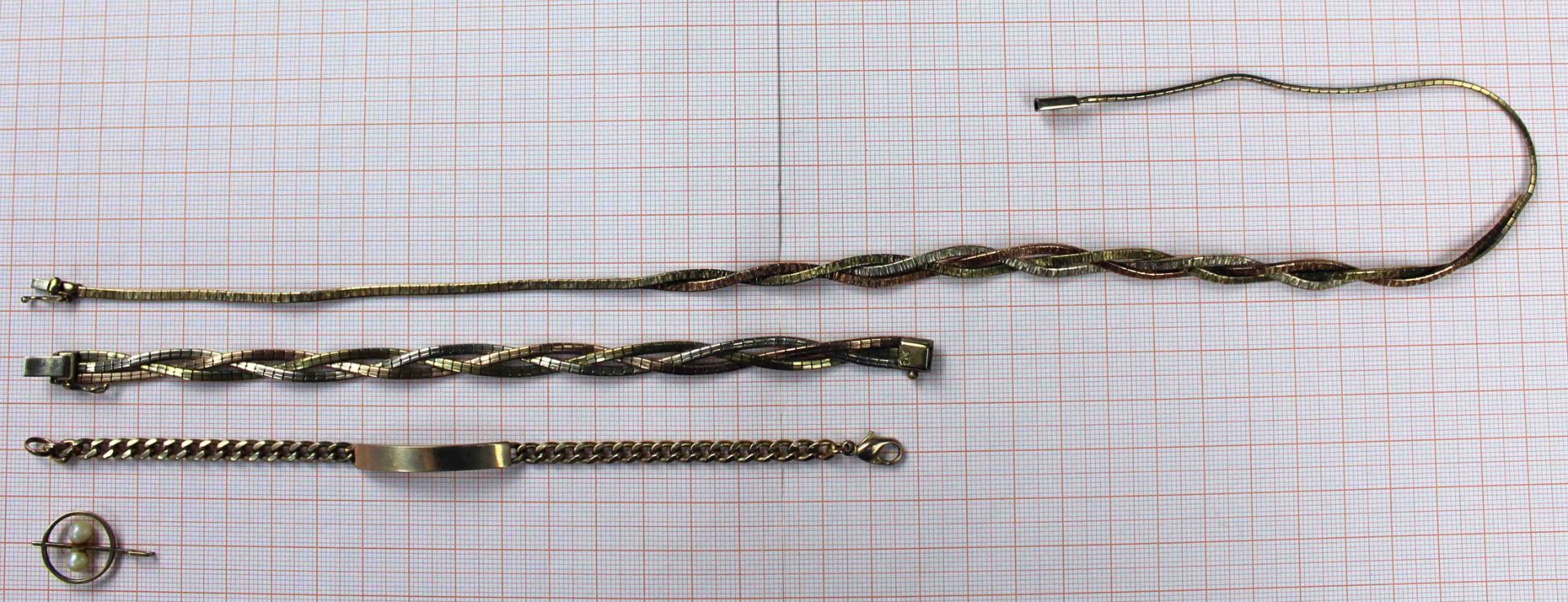 Halskette, 2 Armketten, Brosche mit 2 Perlen. Gelb Gold 333.45,2 Gramm Gesamtgewicht. Bis 45,5 cm - Bild 5 aus 7
