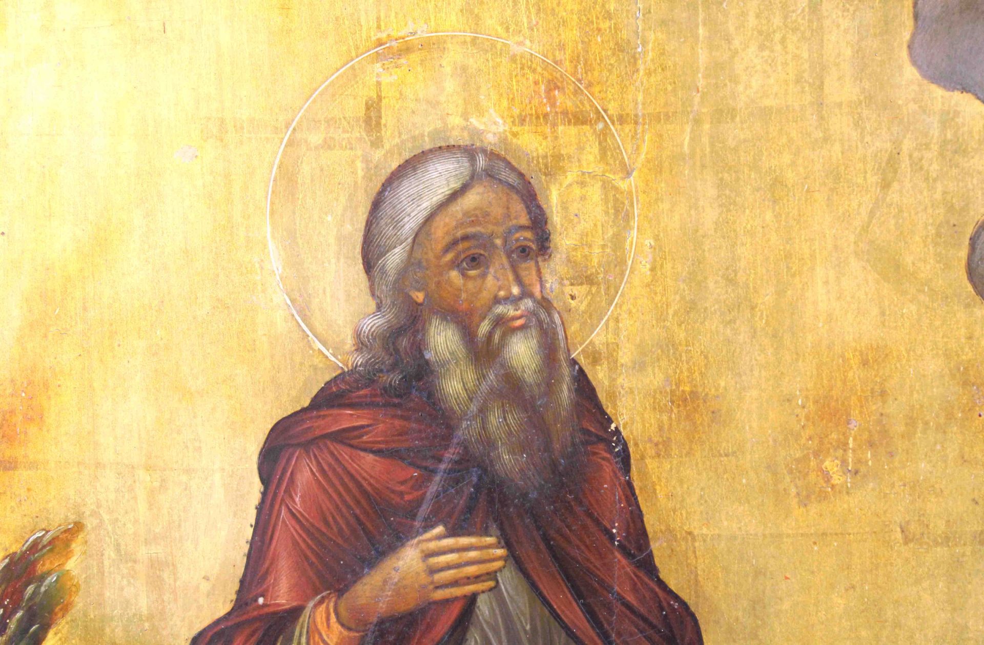 Ikone Russland. Evangelist.53 cm x 43,5 cm. Gemälde. Im Hintergrund ein Kloster. Wohl um 1850.Icon - Bild 5 aus 10