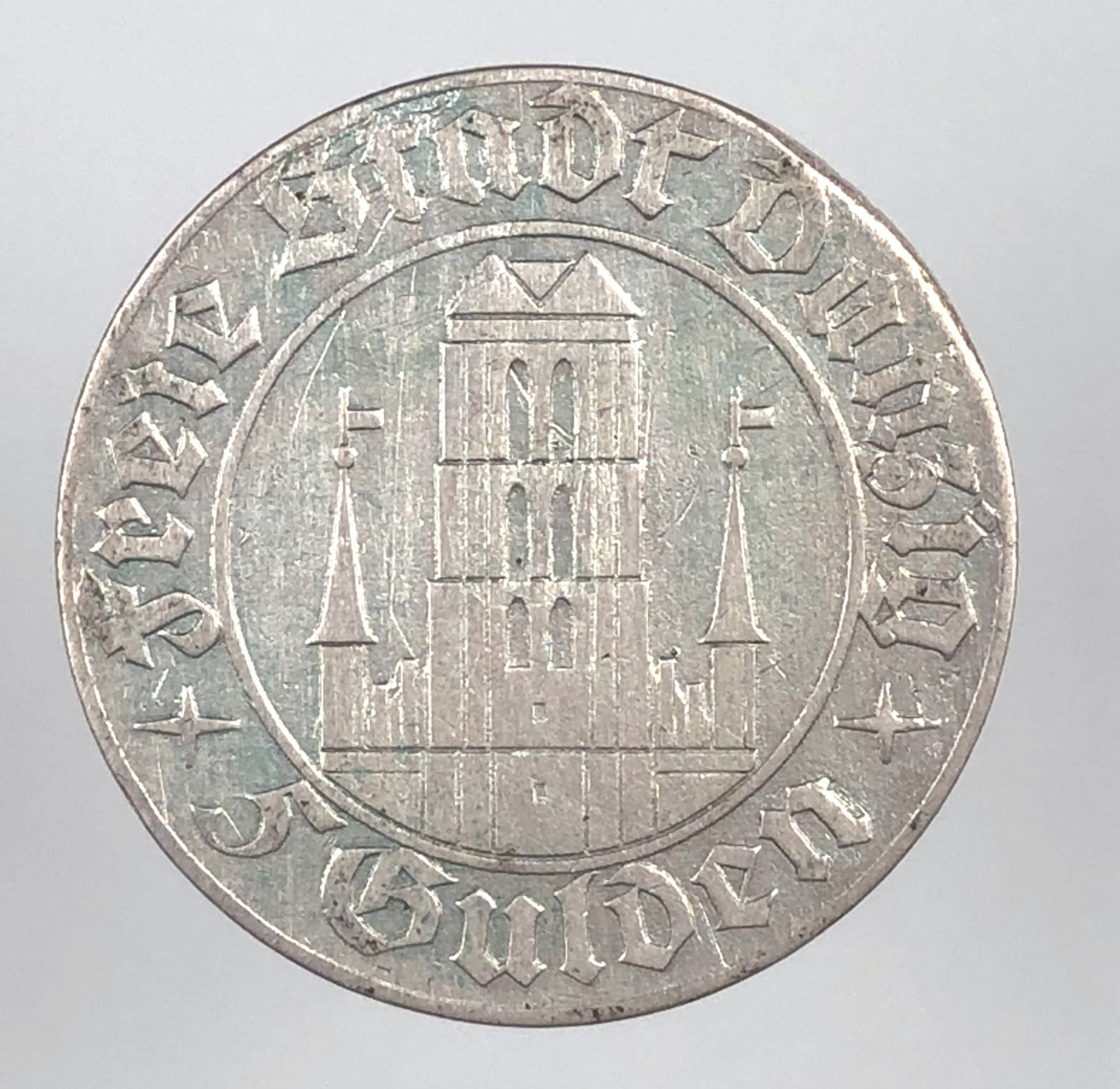 Danzig 5 Gulden 1932 (J. D19). Marienkirche.14,8 Gramm.Danzig 5 Gulden 1932 (J. D19). Marienkirche.