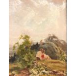 Gustav EYER (1887 - 1946). Liebespaar blickt ins Tal.39 cm x 31 cm. Gemälde. Öl auf Platte. Links