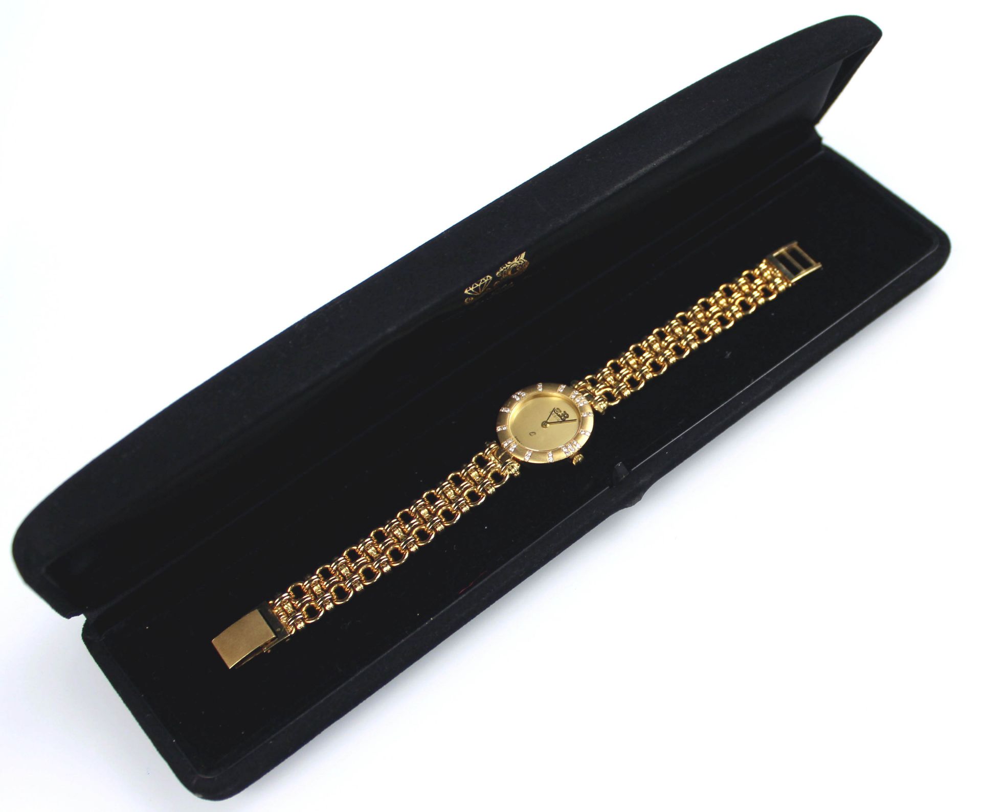 Schmuck Armbanduhr Gelb Gold 750, besetzt mit 36 kleinen Brillanten.58,5 Gramm Gesamtgewicht. - Bild 4 aus 11