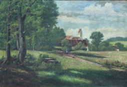 Alex STENZEL (XX). ''Obermenzing um 1876''.65 cm x 92,5 cm. Gemälde, Öl auf Holz. Rechts unten