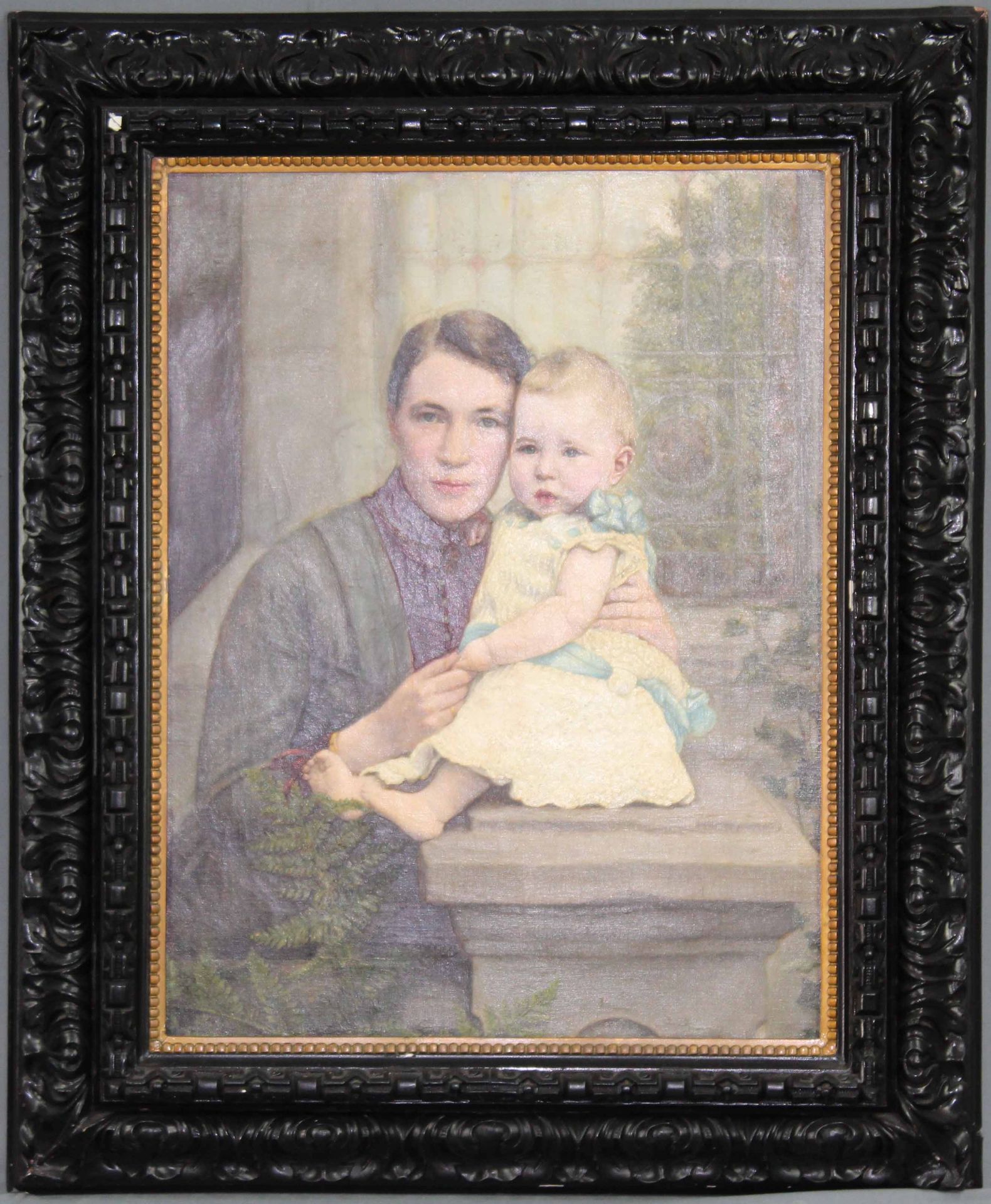 UNSIGNIERT (XIX - XX). Mutter mit Kind.73 cm x 56 cm. Gemälde. Öl auf Leinwand. Keine Signatur - Bild 2 aus 3