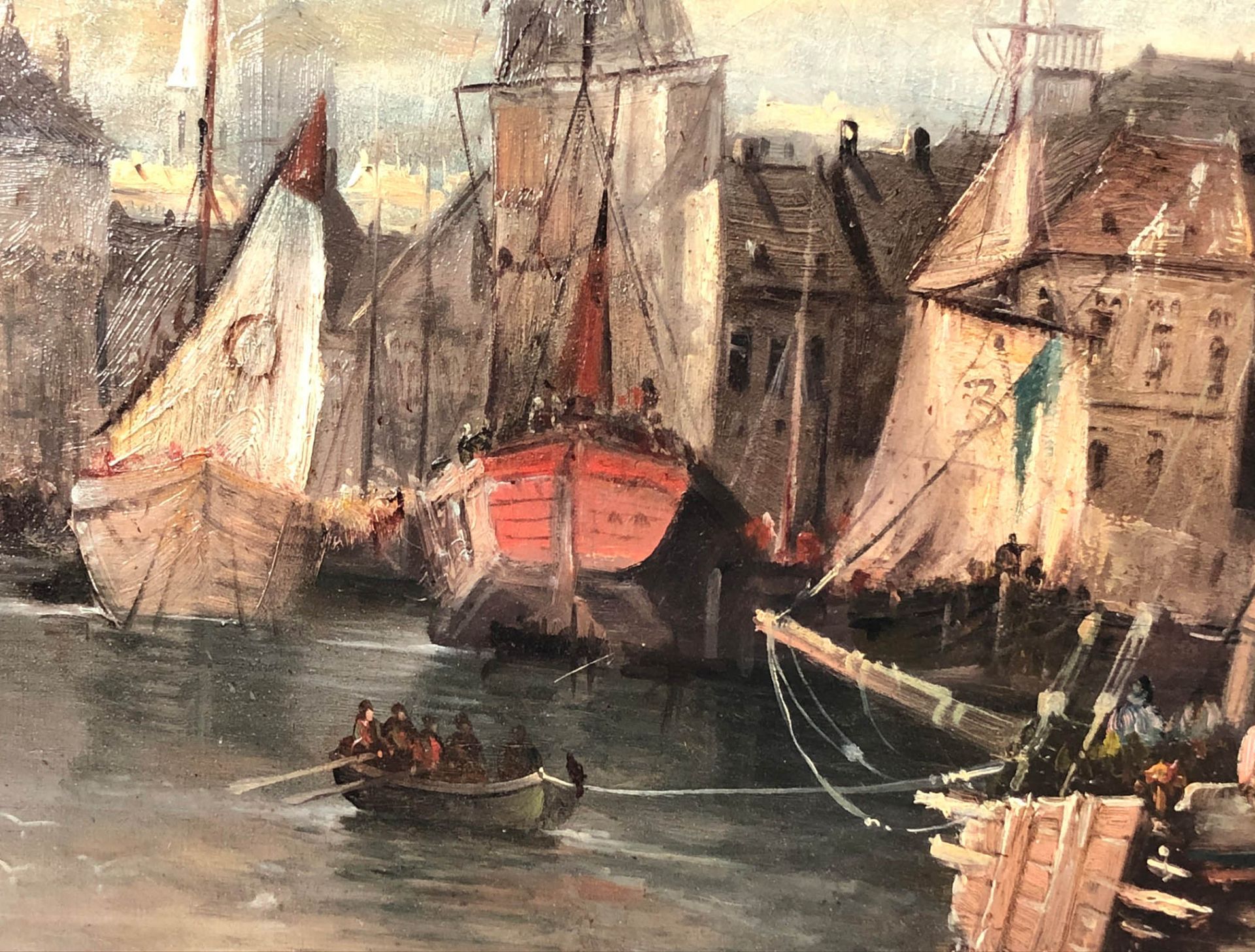 August VON SIEGEN (1850 -?). Hafenstadt.97 cm x 142 cm. Gemälde. Öl auf Leinwand. Unten Rechts - Bild 11 aus 12
