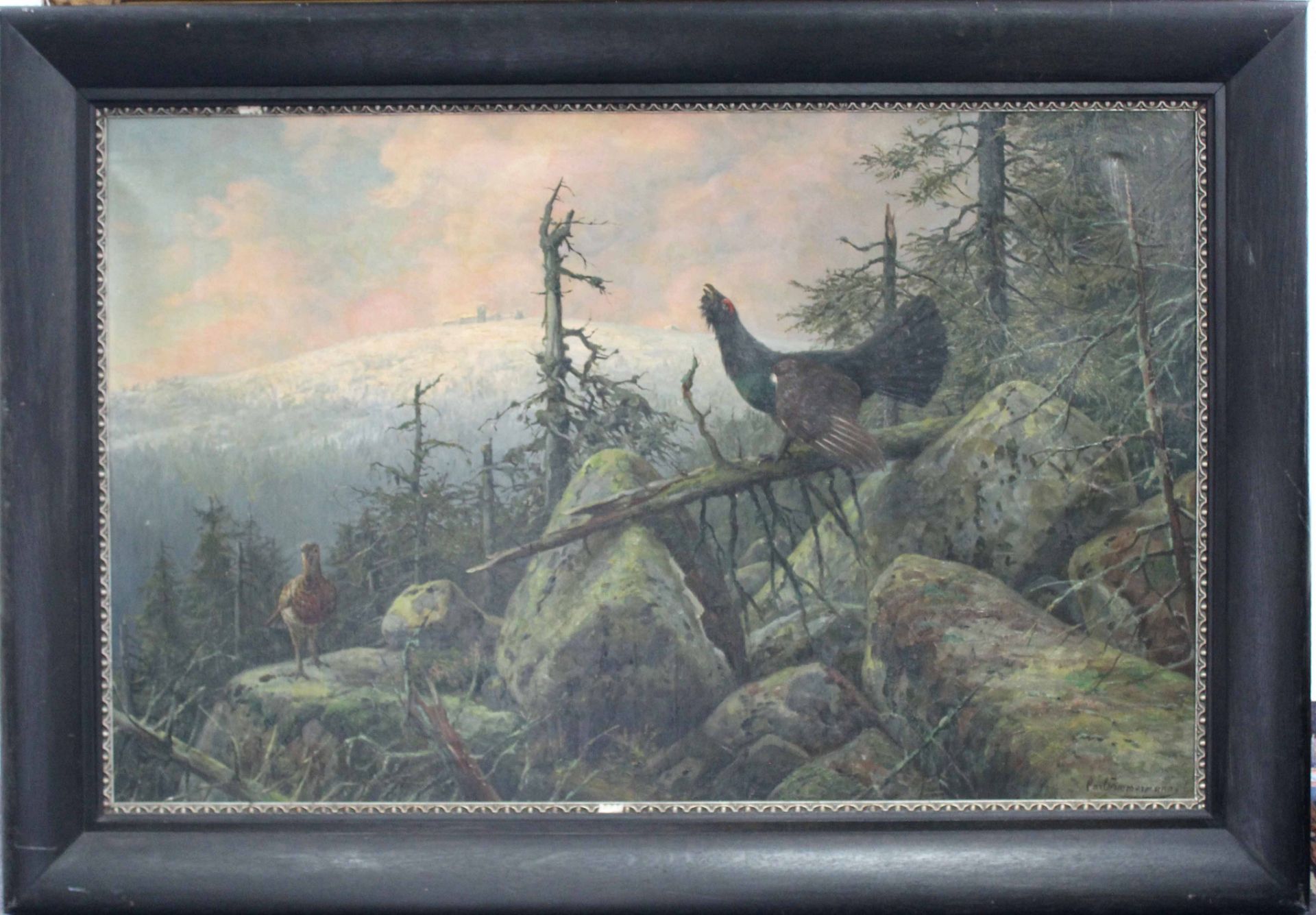 Carl ZIMMERMANN (1863 - 1930). Auerhahn und Rebhuhn vor der Schneekoppe.80 cm x 125 cm. Gemälde. - Bild 9 aus 17