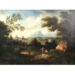 Nicolas POUSSIN (1594-1665) zugeschrieben. Arkadische Landschaft mit Passanten.99 cm x 133 cm.