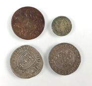 4 Münzen Danzig.Denar 1585.Kasimir, Schilling 1447 - 1492.Schilling 1546.Grosche 1809.4 Münzen