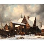 Carl Julius LEYPOLD (1806 - 1874). Bauerngehöft im Winter.44 cm x 55 cm. Gemälde. Öl auf Leinwand.