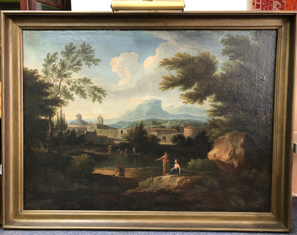 Nicolas POUSSIN (1594-1665) zugeschrieben. Arkadische Landschaft mit Passanten.99 cm x 133 cm. - Image 5 of 12