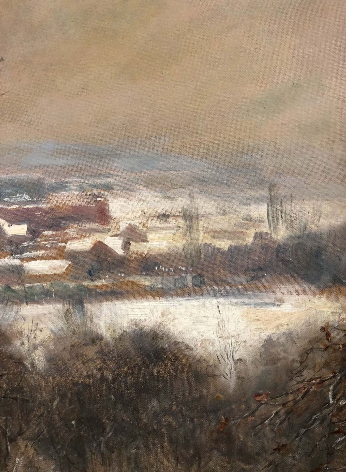 Carl Friedrich W. GEIST (1870 - 1931). Dame vor Stadt im Winter.70 cm x 48 cm. Gemälde. Öl auf - Bild 5 aus 9