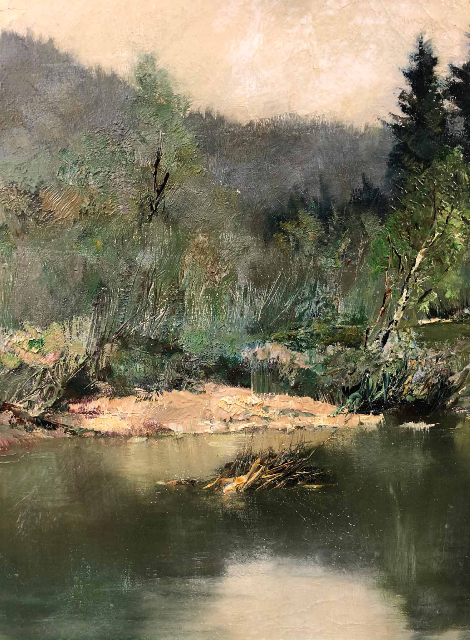 Josef BURGER (1887 - 1966). Teich.50,5 cm x 80 cm. Gemälde. Öl auf Leinwand. Rechts unten signiert - Image 4 of 7