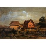 Hermann HERDTLE (1819 - 1889). Bauernhäuser.21,5 cm x 30 cm. Gemälde. Öl auf Leinwand. Links unten