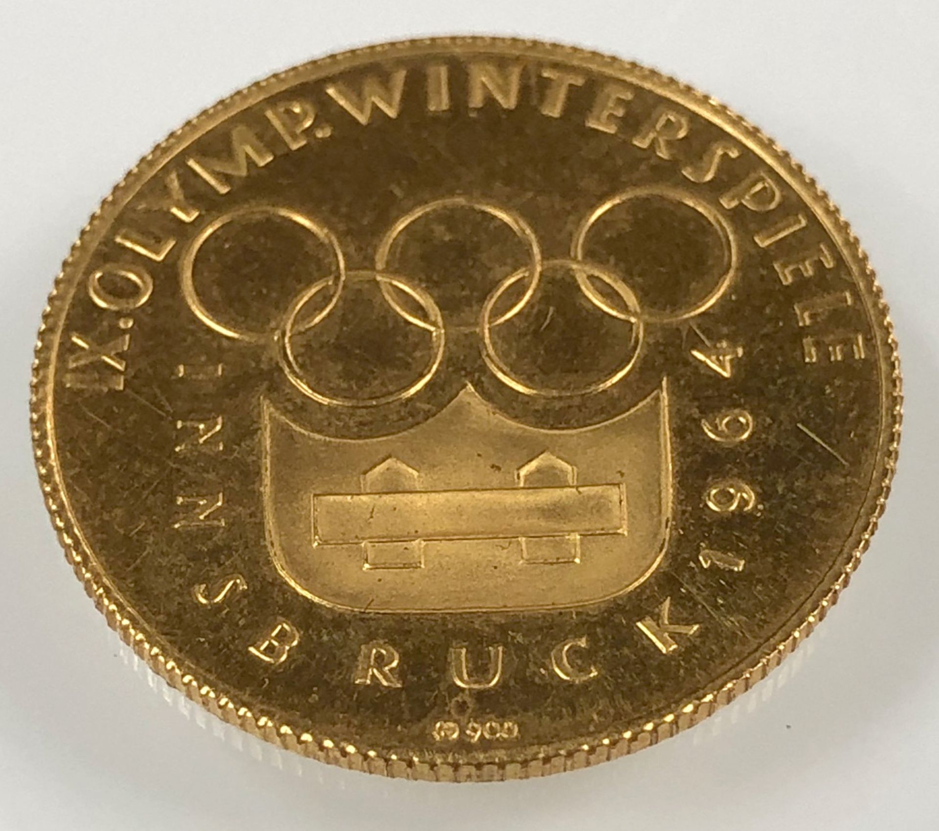 Österreich Medaille. IX Olympische Winterspiele. Gold 900.3,5 Gramm. Olympische Winterspiele in