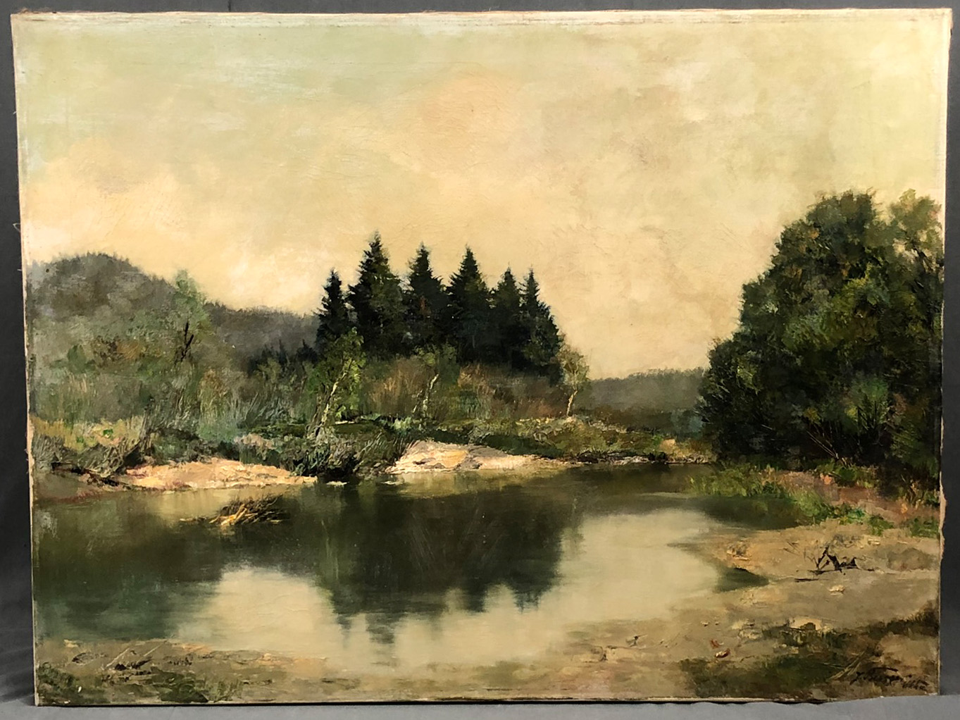 Josef BURGER (1887 - 1966). Teich.50,5 cm x 80 cm. Gemälde. Öl auf Leinwand. Rechts unten signiert - Image 7 of 7