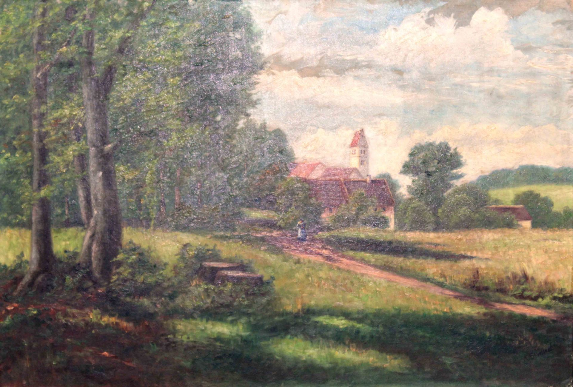 Alex STENZEL (XX). ''Obermenzing um 1876''.65 cm x 92,5 cm. Gemälde, Öl auf Holz. Rechts unten - Image 3 of 7