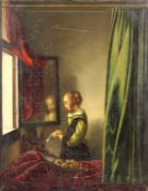 Nach Jan VERMEER VAN DELFT. "Brieflesendes Mädchen am offenen Fenster".83 cm x 64,5 cm. Gemälde.
