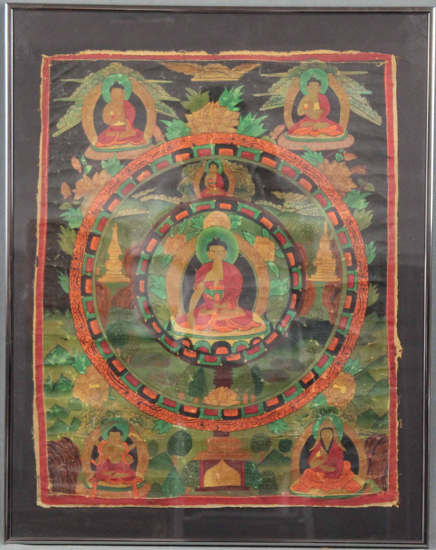 Zwei Thangka ''Weisse Tara auf Lotusblume'' und ''Grüne Tara''61 cm x 49 cm und 61 cm x 42 cm. - Image 6 of 13