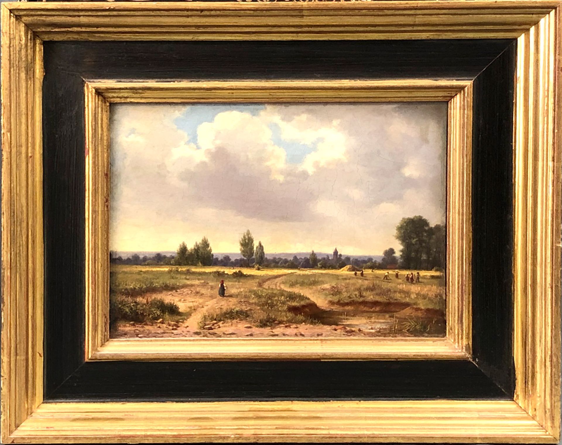 Georg WITTEMANN (1811 - 1889). Heuernte am Stadtrand.18,5 cm x 23 cm. Gemälde. Öl auf Holz. Unten - Bild 7 aus 7