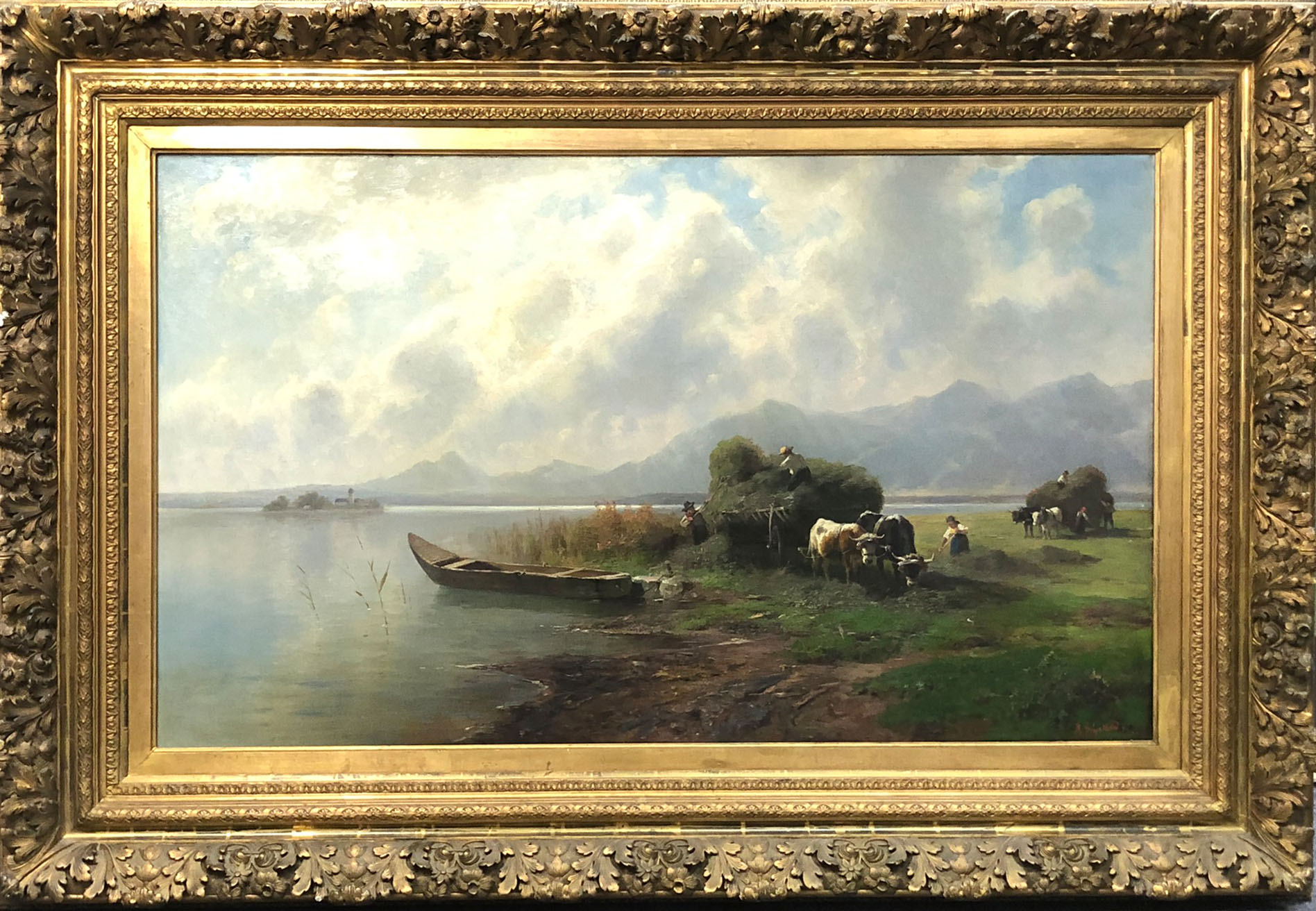 Robert August Rudolf SCHIETZOLD (1842 - 1908). Heuernte am Chiemseemit Blick auf die Fraueninsel. 71 - Image 3 of 10