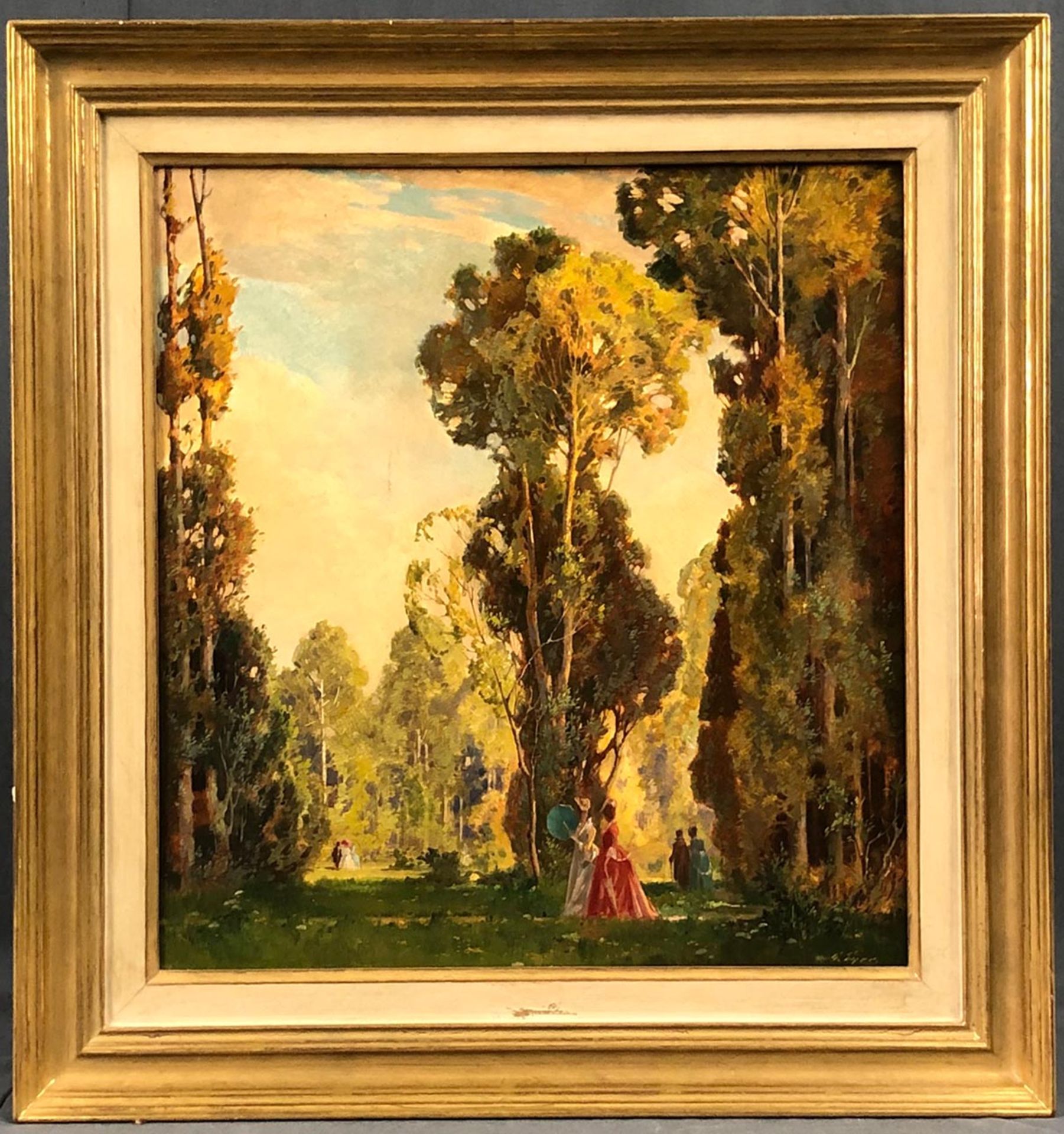 Gustav EYER (1887 - 1946). "Sommer im englischen Garten".36,5 cm x 34 cm. Gemälde. Öl auf Holz. - Bild 2 aus 8