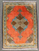 Ghom Poschti Seide. Perserteppich. Iran. Sehr feine Knüpfung.76 cm x 58 cm. Handgeknüpft. Seide
