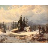 Michael SACHS (1836 - 1893). Hünengrab im Schnee.28,5 cm x 34,5 cm. Gemälde. Öl auf Leinwand.