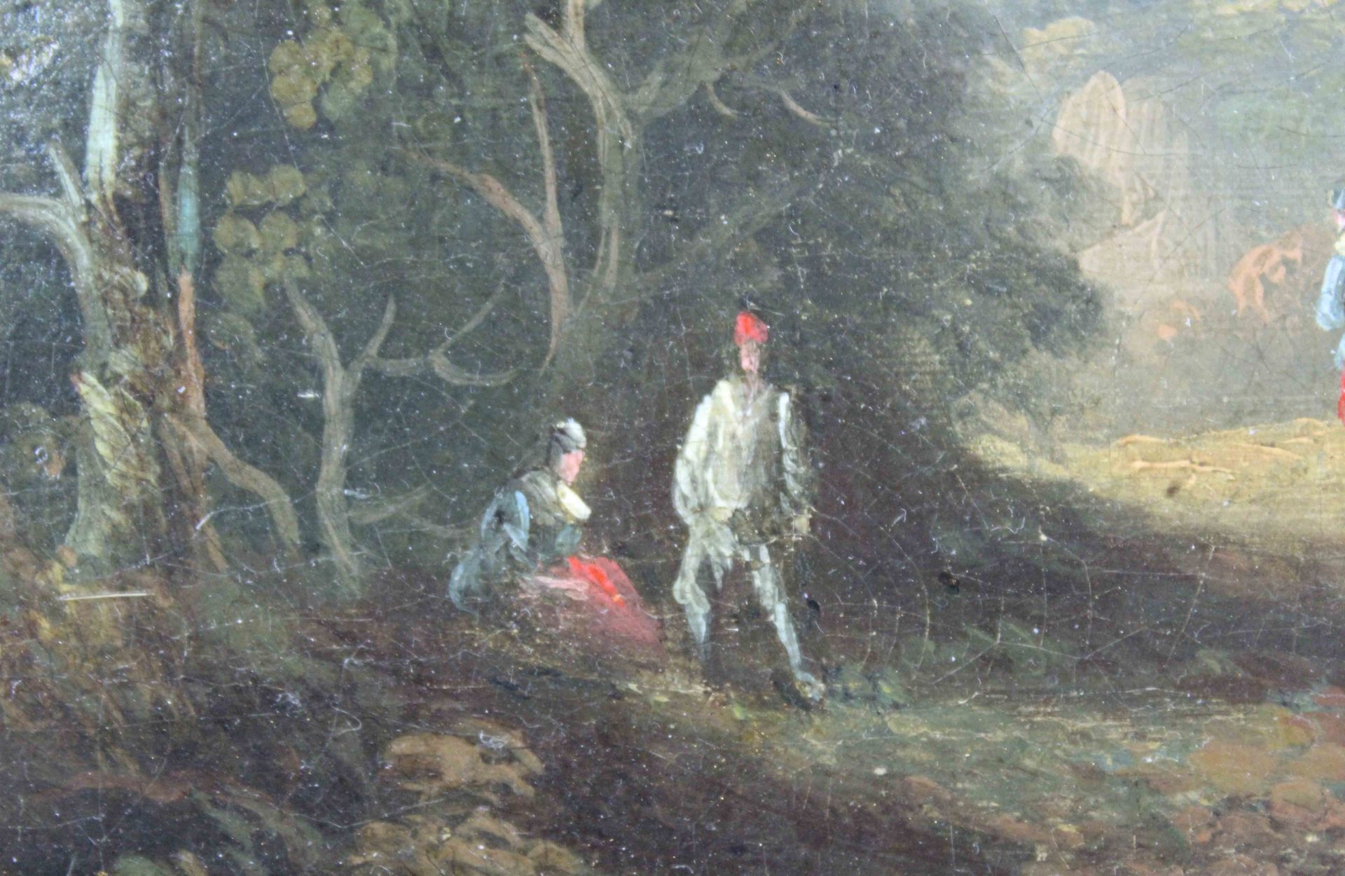 UNSIGNIERT (XVIII). Landschaft mit Bergen, See und Passanten.23 cm x 30,5 cm. Gemälde. Öl auf - Image 6 of 8
