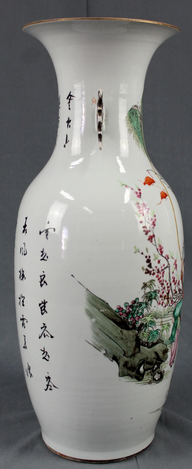 Vase Porzellan. Wohl China alt. Handbemalt. Beschriftung.58 cm hoch.Vase porcelain. Probably China - Bild 8 aus 11