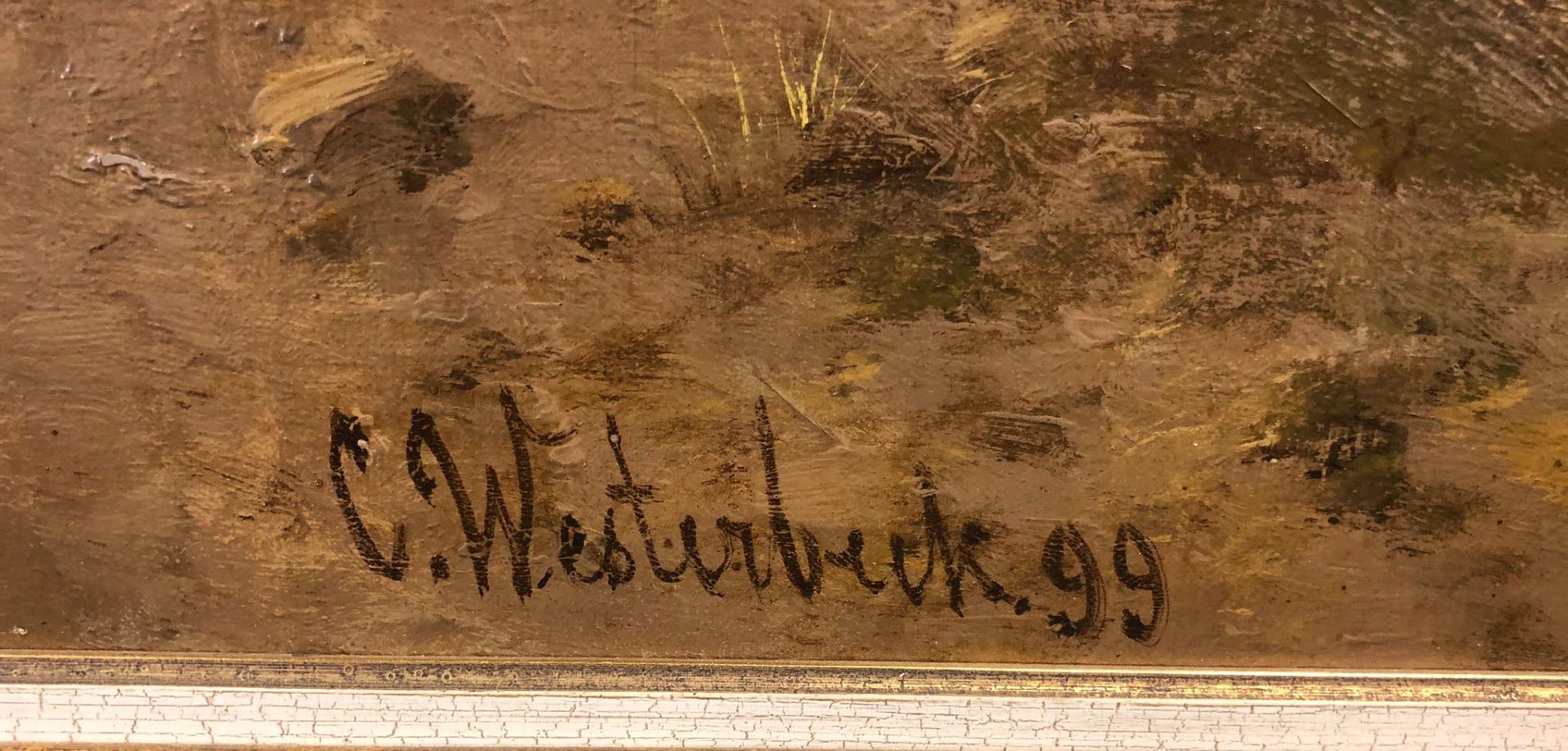 Cornelis I WESTERBEEK (1844 - 1903). Heimkehr der Schafsherde. 1899.60 cm x 100 cm. Gemälde. Öl - Bild 6 aus 8