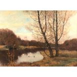 Peter Paul MÜLLER (1853 - 1930). Herbstliche Flusslandschaft.88 cm x 118,5 cm. Gemälde. Öl auf