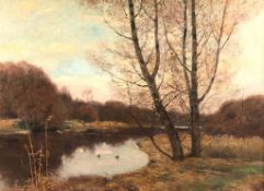 Peter Paul MÜLLER (1853 - 1930). Herbstliche Flusslandschaft.88 cm x 118,5 cm. Gemälde. Öl auf
