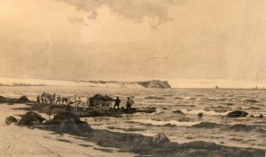Carl Ludvig Thilson LOCHER (1851 - 1915). "Hornbæk 1889".Wintertag am Strand von Hornbæk (