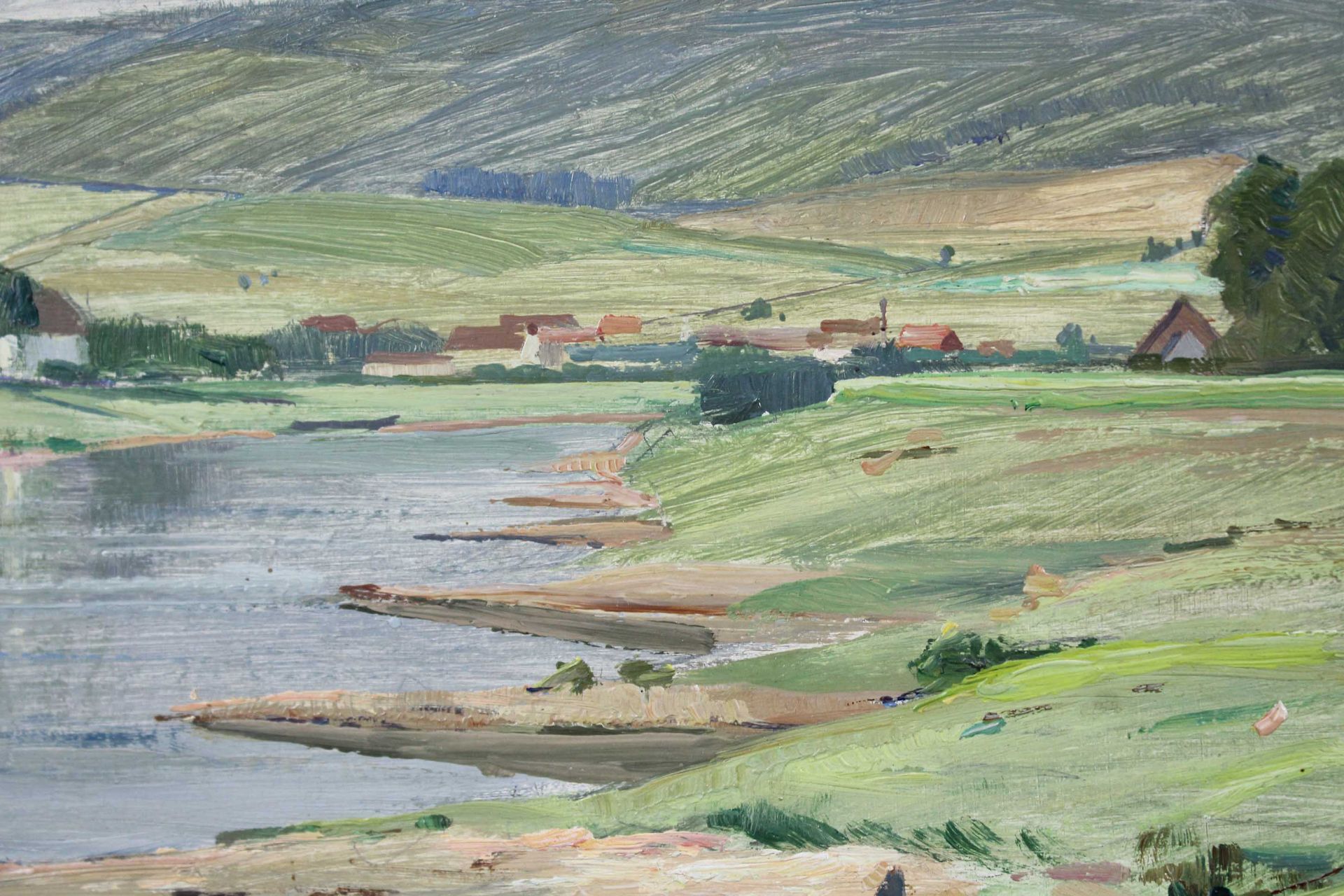 2 Gemälde, jeweils Öl auf Tafel. Landschaften.Georg GREVE-LINDAU (1876 - 1963). "Weimar August - Bild 13 aus 17