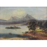 Monogrammist (XIX). ''Chimsee''. Chiemsee.51 cm x 70 cm. Gemälde, Öl auf Leinwand. Links unten