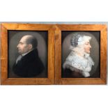 UNSIGNIERT (XIX). 2 Portraits. Dame mit Spitzenhaube und Herr.Je 44 cm x 36,5 cm. Pastell auf
