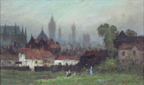 Vincent Philip YGLESIAS (1845 - 1911). Romantische Stadtansicht.21,5 cm x 34 cm. Gemälde. Öl auf