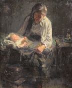 Reinhold WERNER (1864 - 1939). Mutter mit Kind. 1923.69 cm x 60 cm. Gemälde. Öl auf Leinwand. Rechts