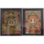 Zwei Thangka ''Weisse Tara auf Lotusblume'' und ''Grüne Tara''61 cm x 49 cm und 61 cm x 42 cm.