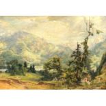 Gustav EYER (1887 - 1946). Liebespaar in den Alpen. 1934.70 cm x 100 cm. Gemälde. Öl auf Platte.