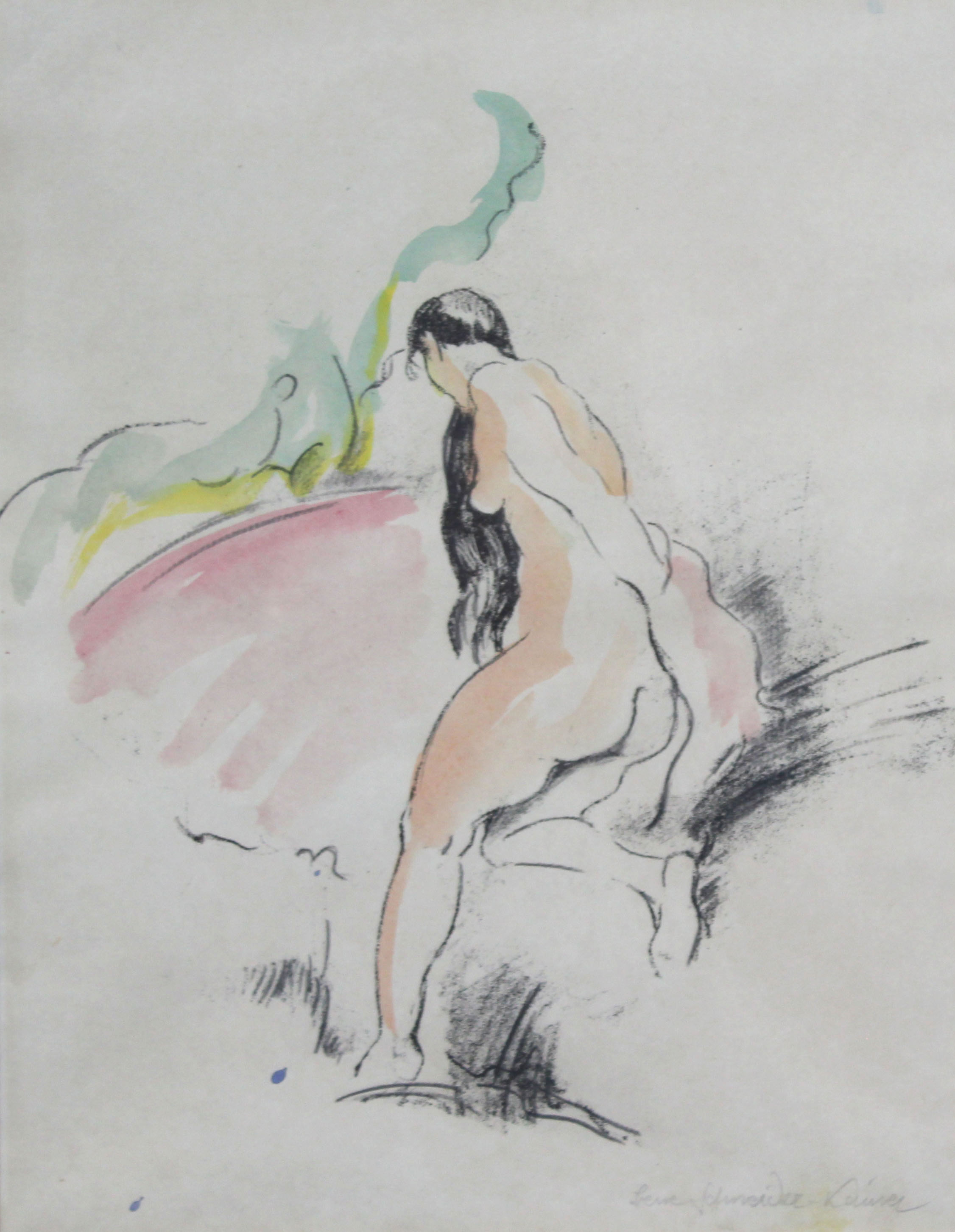 Lene SCHNEIDER-KAINER (1885/91 - 1971/74). Frau. Rückenakt.40 cm x 31 cm im Ausschnitt. Aquarell /