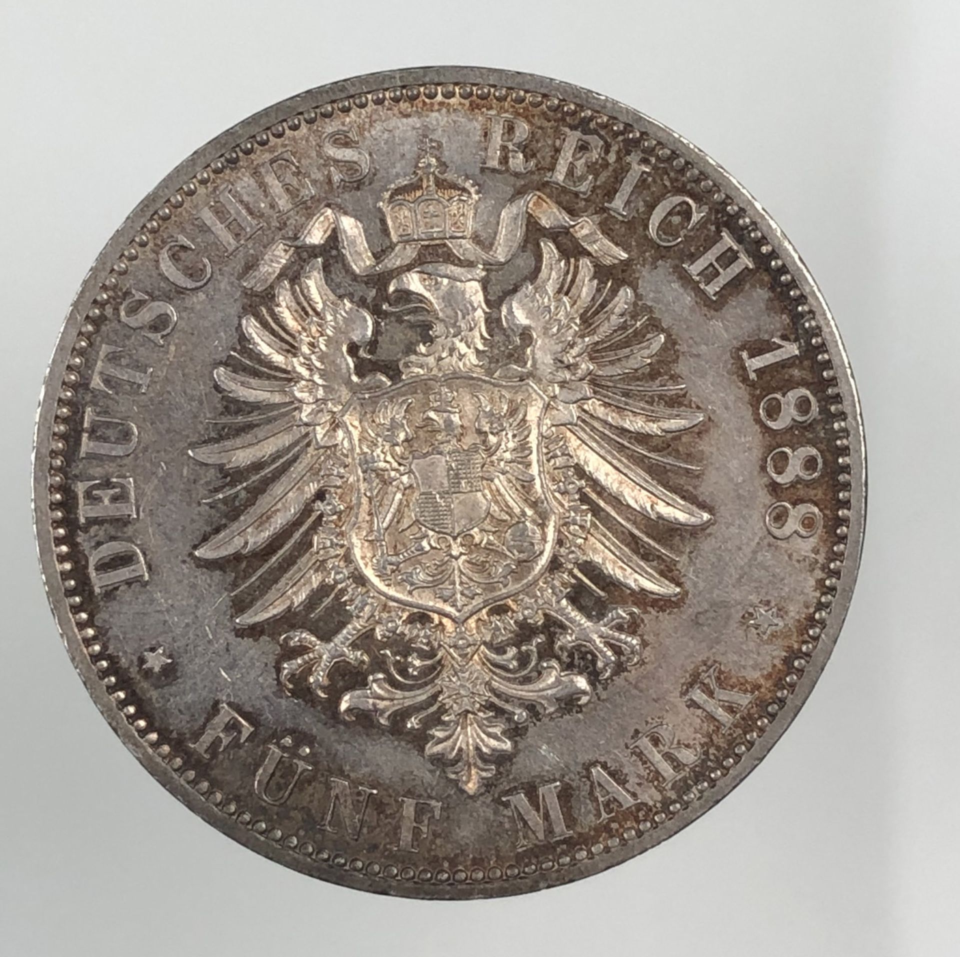 Deutsches Reich 5 Mark 1888 Friedrich (A). (J. 99).27,7 Gramm.Deutsches Reich 5 Mark 1888 - Image 2 of 6