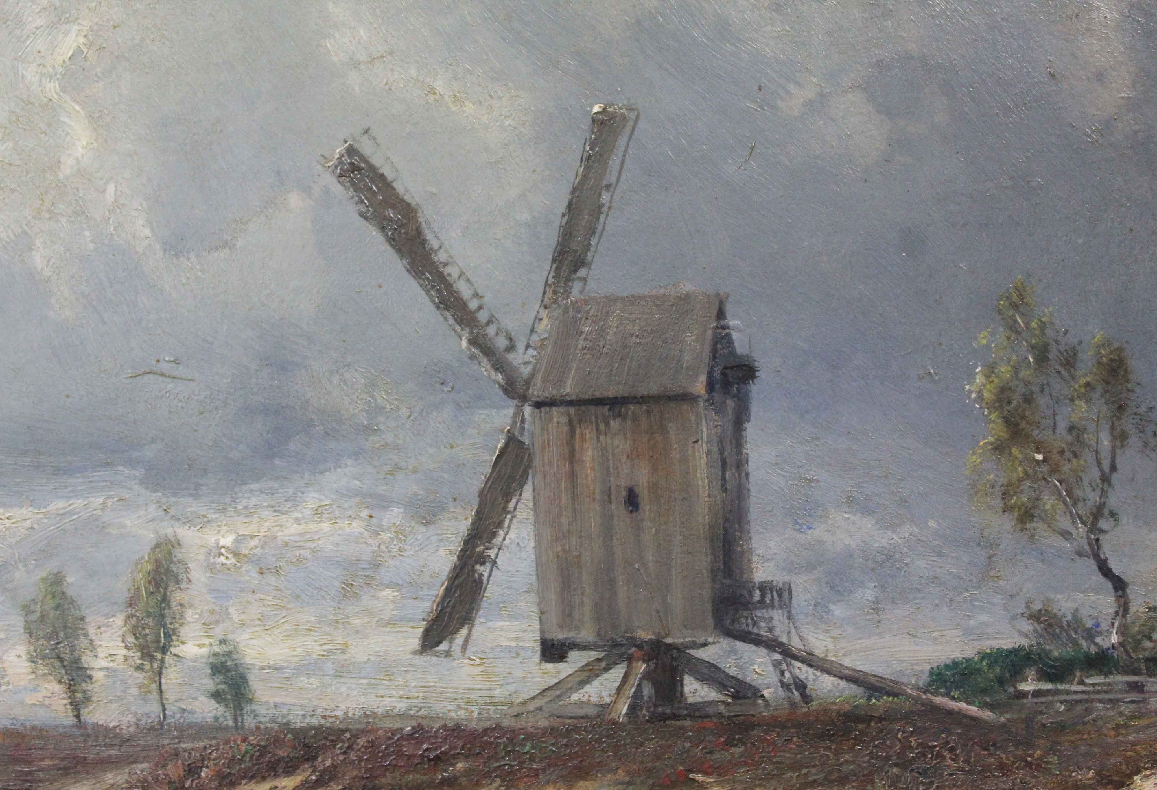 Haager Schule (XIX - XX). Polderlandschaft mit Windmühle.40 cm x 50 cm. Gemälde. Öl auf Platte. - Image 4 of 6